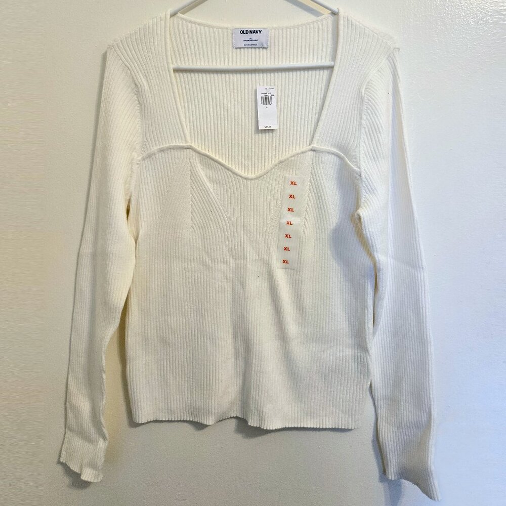 Old Navy White Ribbed Sweetheart Neck Top - NWT